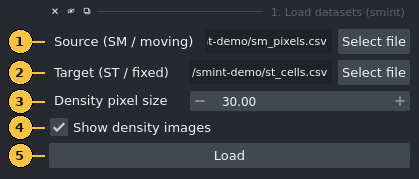 The Load datasets widget with numbered controls