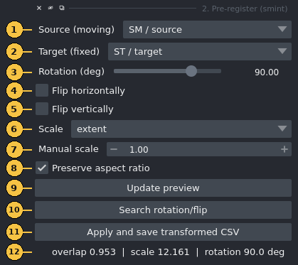 The Pre-register widget with numbered controls